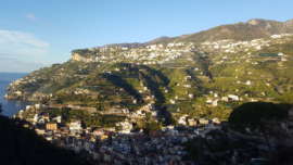 View over Minori to Ravello and the Amalfi Coast in Italy.